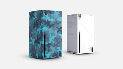 Front and rear views of the Xbox Series X Console Wraps.