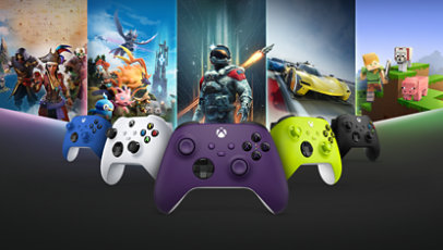 Xbox Wireless Controllers in various colors.