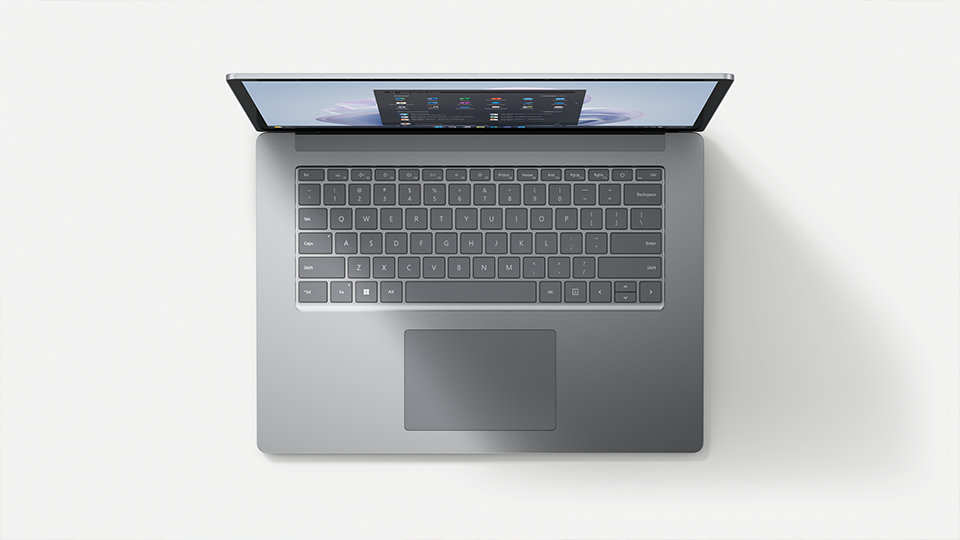 Vy av en Surface Laptop 5 för företag ovanifrån.