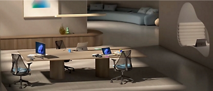 A desk with multiple laptop on it
