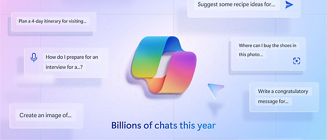 Banner s barevným logem a různými chatovacími bublinami s upozorněním na miliardy chatů v tomto roce