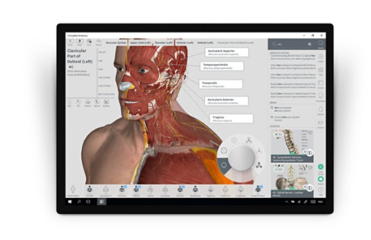 Surface Dial adjusts features in Complete Anatomy.