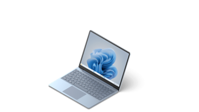 Une vue de trois quarts d’un Surface Laptop Go 3 couleur Bleu Glacier.