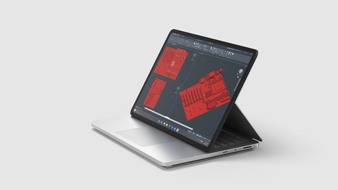 Surface Laptop Studio 2 v tvůrčím režimu s otevřenou aplikací Revit