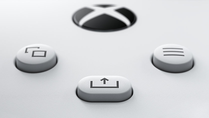 Närbild av delningsknappen för Xbox Wireless Controller.