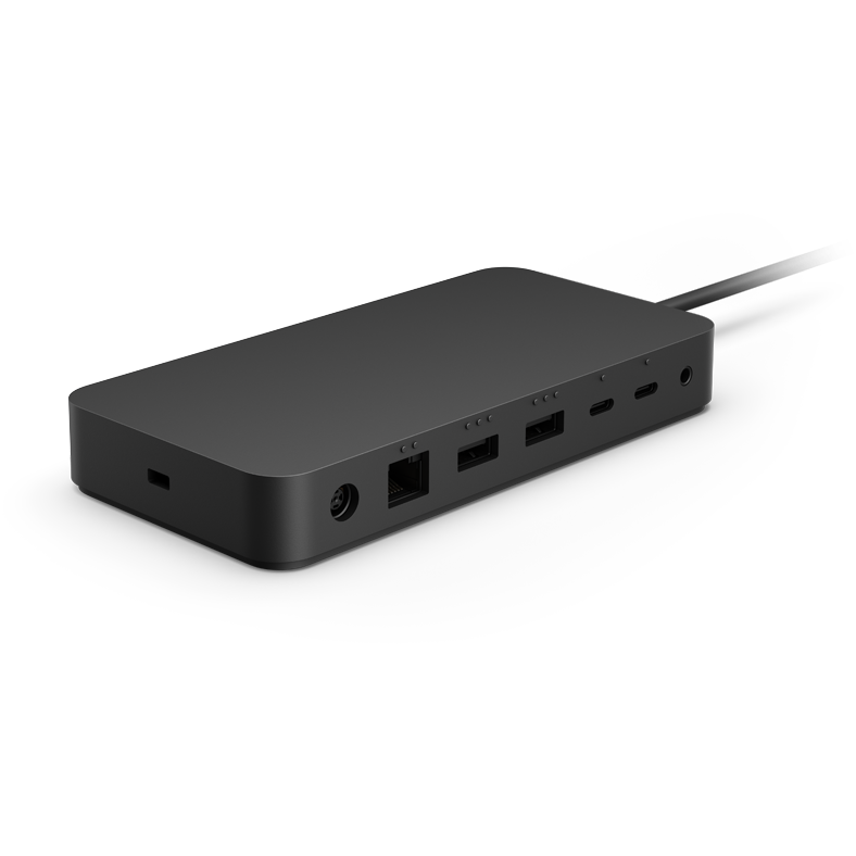 Surface Thunderbolt 4 dock shown right facing with various port options