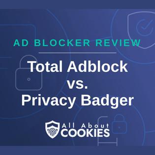 A blue background with images of locks and shields and the text &quot;Total Adblock vs. Privacy Badger&quot;