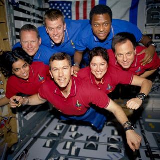 This image of the STS-107 shuttle Columbia crew in orbit was recovered from wreckage inside an undeveloped film canister. From left (bottom row): Kalpana Chawla, Rick Husband, Laurel Clark and Ilan Ramon. From left (top row): David Brown, William McCool and Michael Anderson.