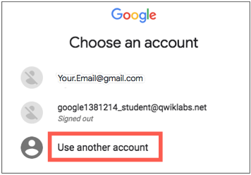 Вікно Choose an account (Виберіть обліковий запис), у якому виділено опцію Use Another Account (Увійти в інший обліковий запис)