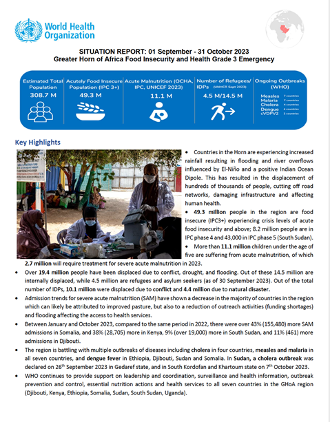Situation Report: Greater Horn of Africa Food Insecurity and Health - Grade 3 Emergency — 1 September - 31 October 2023