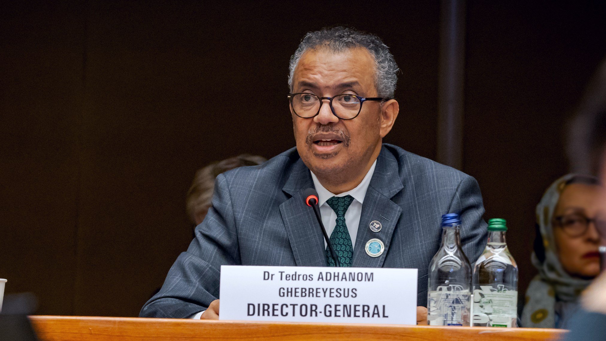 WHO Director-General Dr Tedros Adhanom Ghebreyesus giving his remarks at an event.