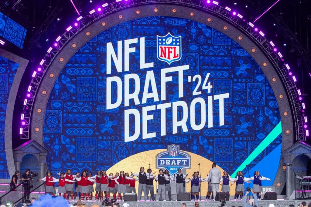 DETROIT, MICHIGAN - APRIL 26: The Detroit Youth Choir performs onstage during Day 2 of the 2024 NFL Draft on April 26, 2024 in Detroit, Michigan. (Photo by Aaron J. Thornton/Getty Images)