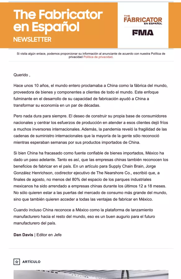 The Fabricator en Español e-newsletter Cover