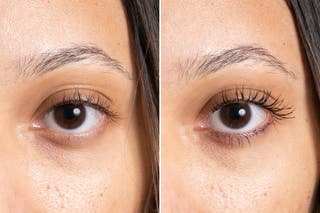 A before and after comparison of lashes with Maybelline Lash Sensational Sky High.