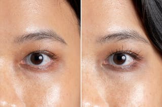 A before and after comparison of Eyeko Sport Waterproof Mascara.