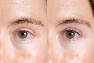 A before and after comparison of lashes with Too Faced Better Than Sex Volumizing Mascara.