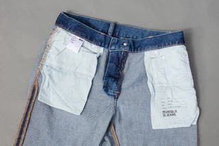 The Uniqlo jeans turned inside out with their pocket linings showing.