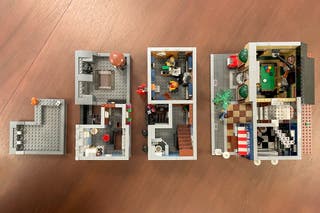 The lego detective's office set. Each individual level of the set's 3 story building placed next to each other on the floor.