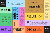 Illustration with each month of the year written across it in different styles