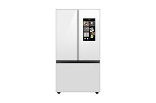 One of our recommended french-door refrigerators, the Samsung Bespoke RF30BB69006M, in front of a white background.