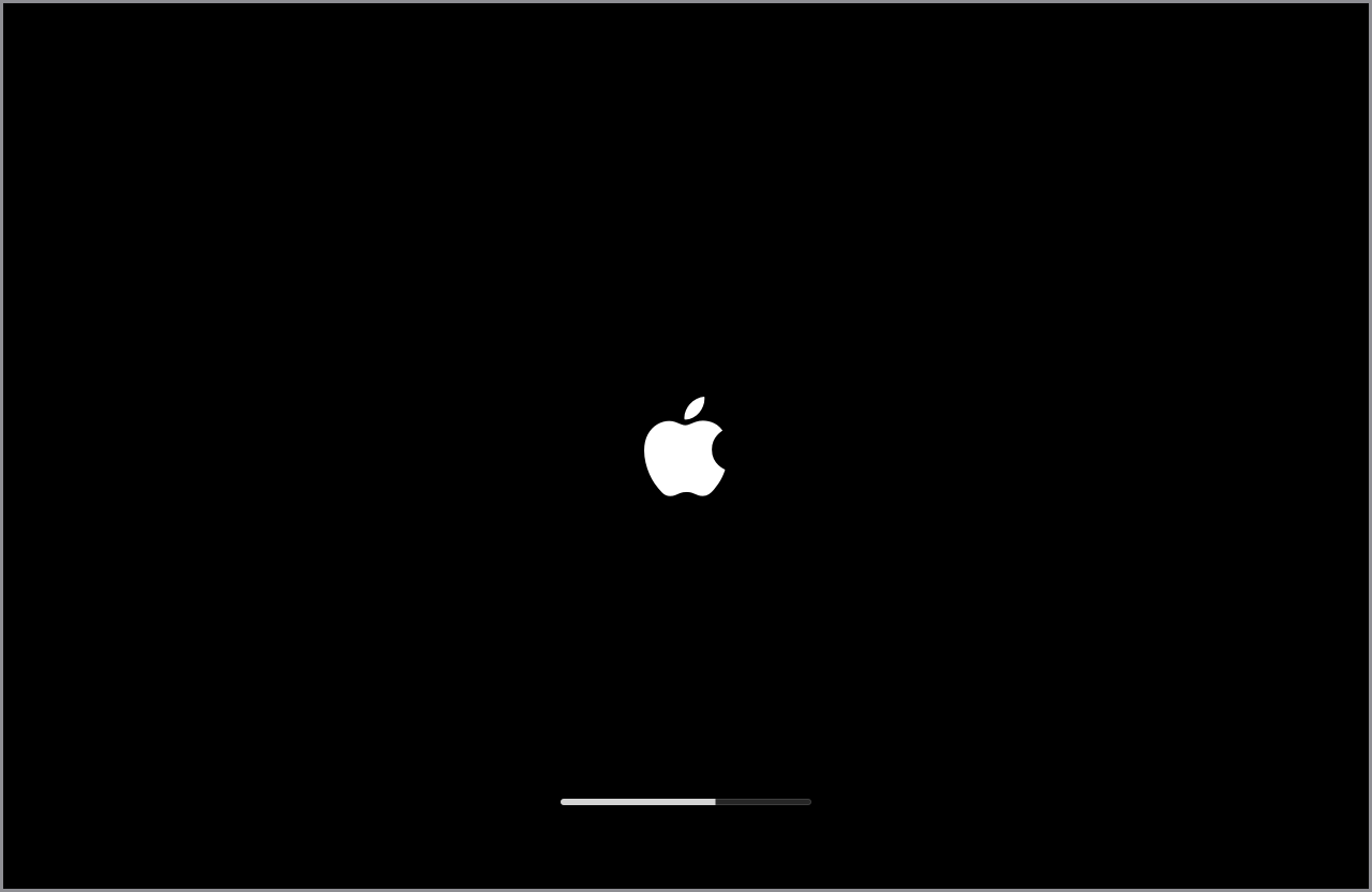 מסך הפעלה עם הסמל של Apple וסרגל התקדמות
