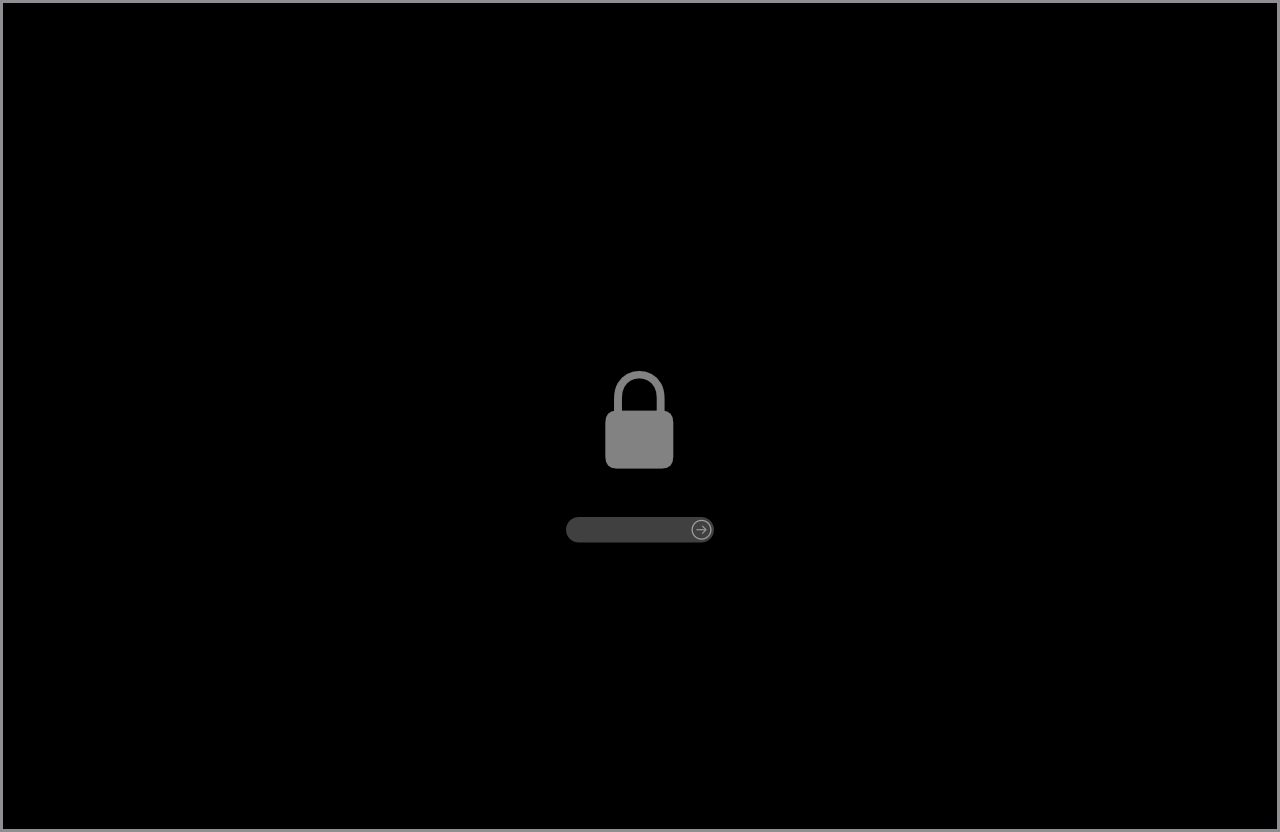 Écran de démarrage de macOS affichant une icône de verrouillage du programme interne et un champ de saisie du mot de passe