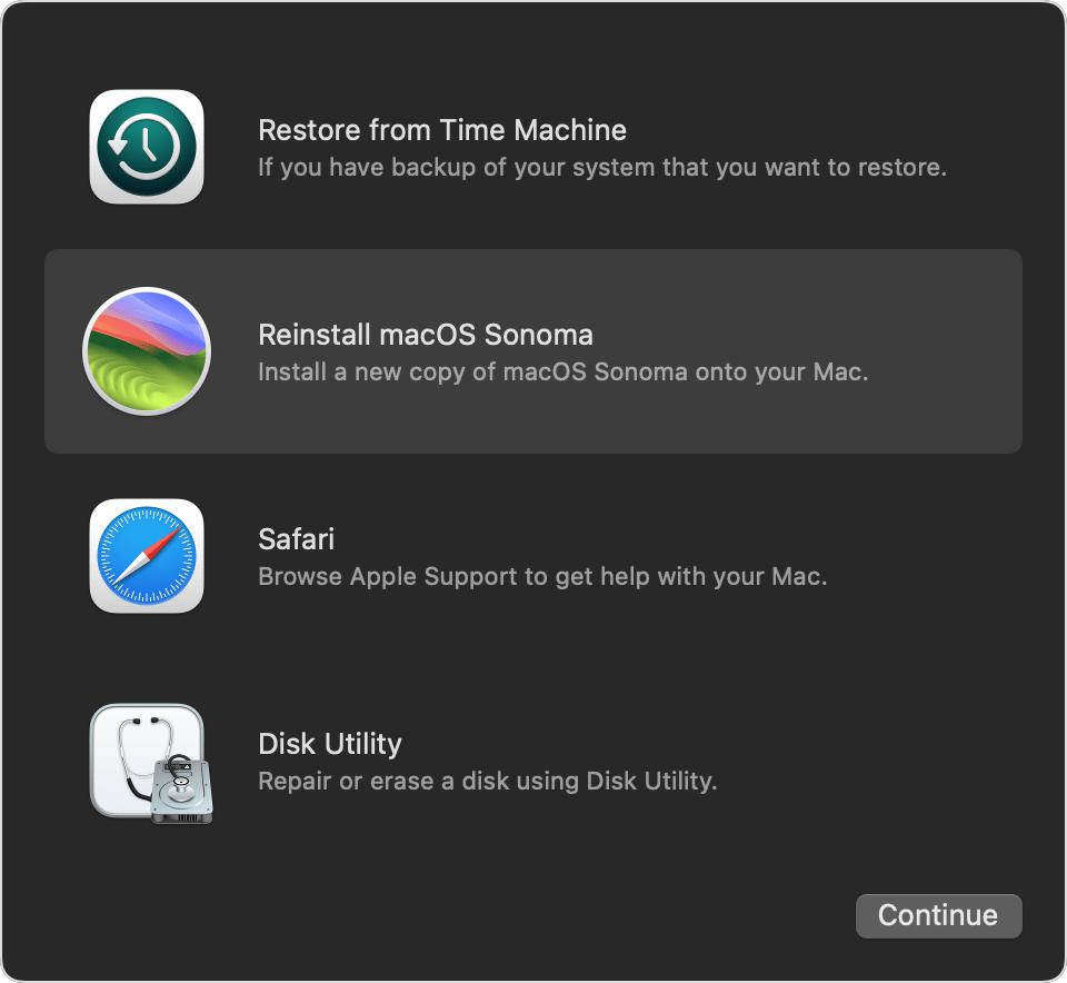 Okno Utility v Zotavení macOS