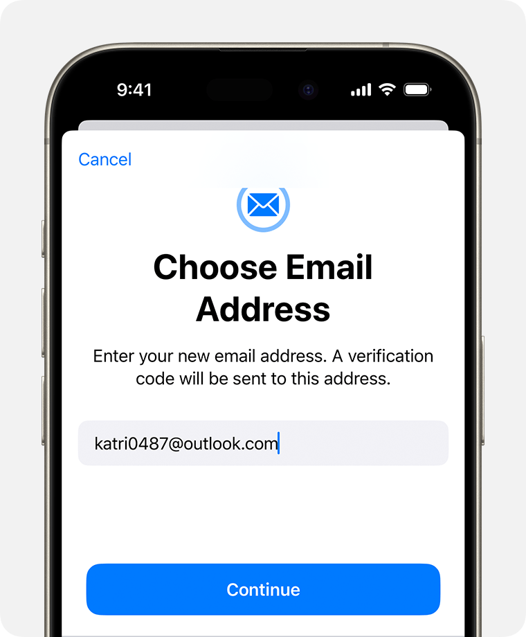 شاشة iPhone توضح كيفية تغيير عنوان البريد الإلكتروني لـ Apple ID