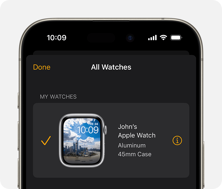 Schermata Tutti gli Apple Watch in cui si trova il pulsante Ulteriori informazioni