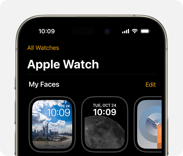 Ecranul implicit al aplicației Apple Watch