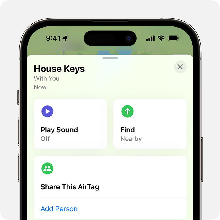 In the Find My app on iPhone, find an AirTag attached to your house keys or other personal item.