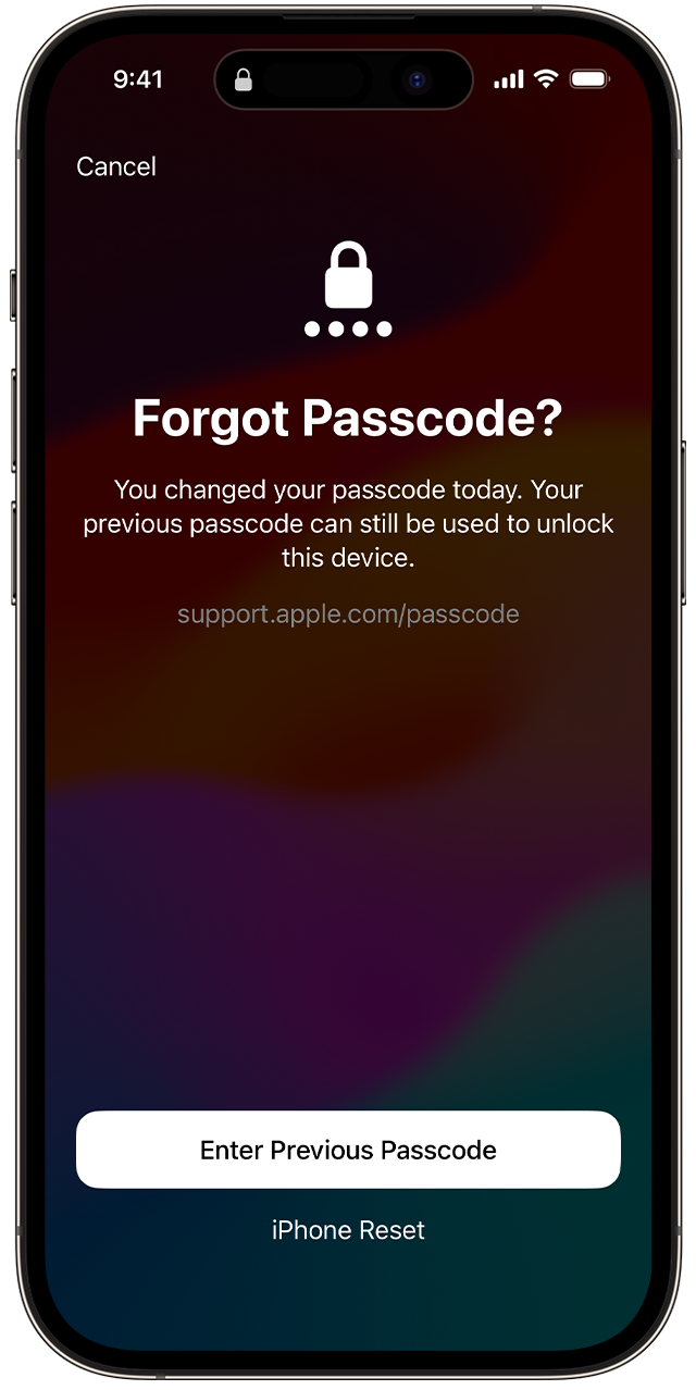 When you change your passcode in iOS 17 and later, you can temporarily use your old passcode to unlock your device.