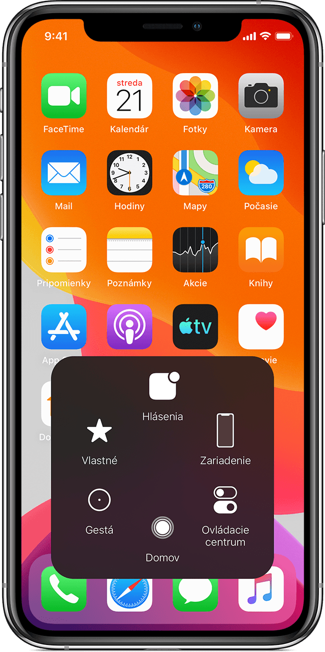 Plocha iPhonu s menu AssistiveTouch
