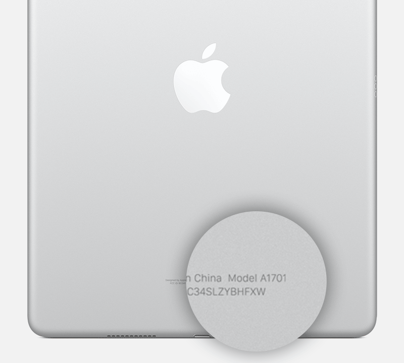 El número de modelo aparece en la parte posterior del iPad
