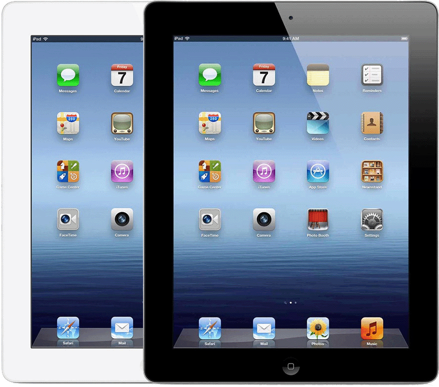 iPad (3. Generation) hat eine Home-Taste und eine kleine, runde Aussparung für die Frontkamera
