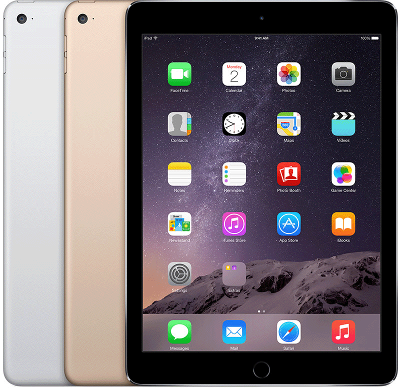 iPad Air 2 hat eine Home-Taste unter dem Display und eine runde Aussparung für die Rückkamera