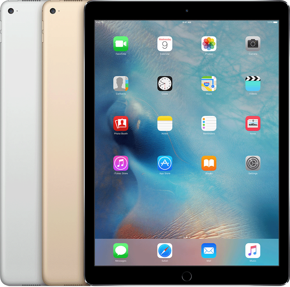 iPad Pro (12.9-inch) has a circular Home button below the display and a circular rear camera cutout