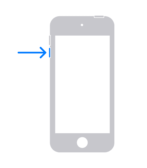 An iPod touch showing the location of the volume down button