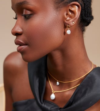Alternate view of Gold Vermeil Nura Keshi Pearl Drop Earrings - Pearl - Monica Vinader