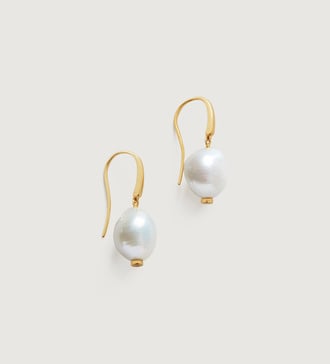 Gold Vermeil Nura Pearl Wire Earrings - Pearl - Monica Vinader