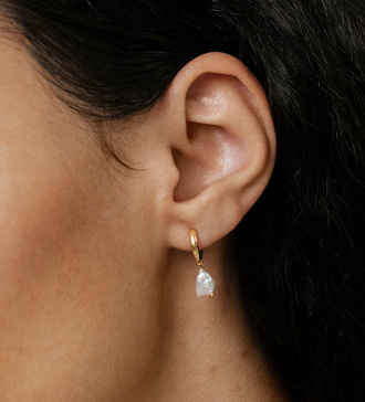 Alternate view of Gold Vermeil Nura Keshi Pearl Huggie Earrings - Pearl - Monica Vinader