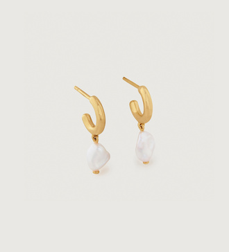 Gold Vermeil Nura Keshi Pearl Huggie Earrings - Pearl - Monica Vinader