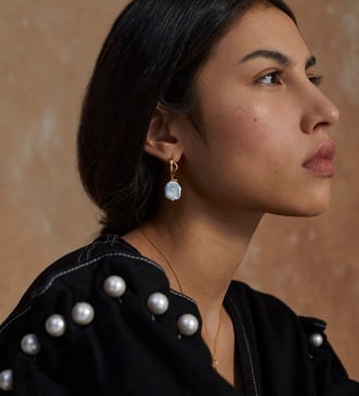 Alternate view of Gold Vermeil Keshi Pearl Large Hoop Earrings - Pearl - Monica Vinader