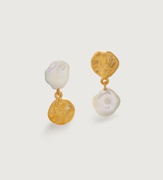 Gold Vermeil Keshi Pearl Stud Drop Earrings - Pearl - Monica Vinader