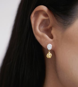 Alternate view of Gold Vermeil Keshi Pearl Stud Drop Earrings - Pearl - Monica Vinader