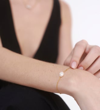 Alternate view of Gold Vermeil Nura Tiny Keshi Pearl Bracelet - Pearl - Monica Vinader