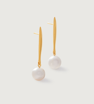 Gold Vermeil Nura Round Pearl Drop Earrings - Pearl - Monica Vinader