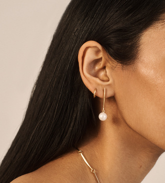 Alternate view of Gold Vermeil Nura Round Pearl Drop Earrings - Pearl - Monica Vinader