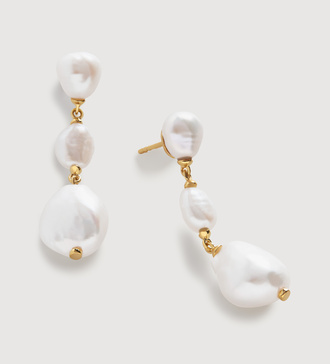 Gold Vermeil Nura Triple Drop Irregular Pearl Earrings  - Pearl - Monica Vinader