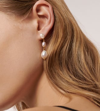 Alternate view of Gold Vermeil Nura Triple Drop Irregular Pearl Earrings  - Pearl - Monica Vinader